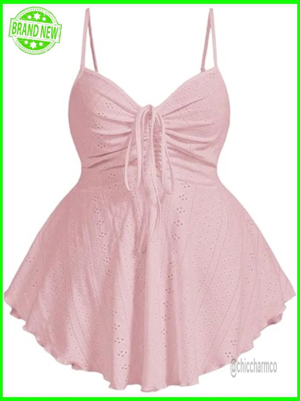 Plus Size Peplum Cami Babydoll Top Sweetheart Neck Tie Front Eyelet